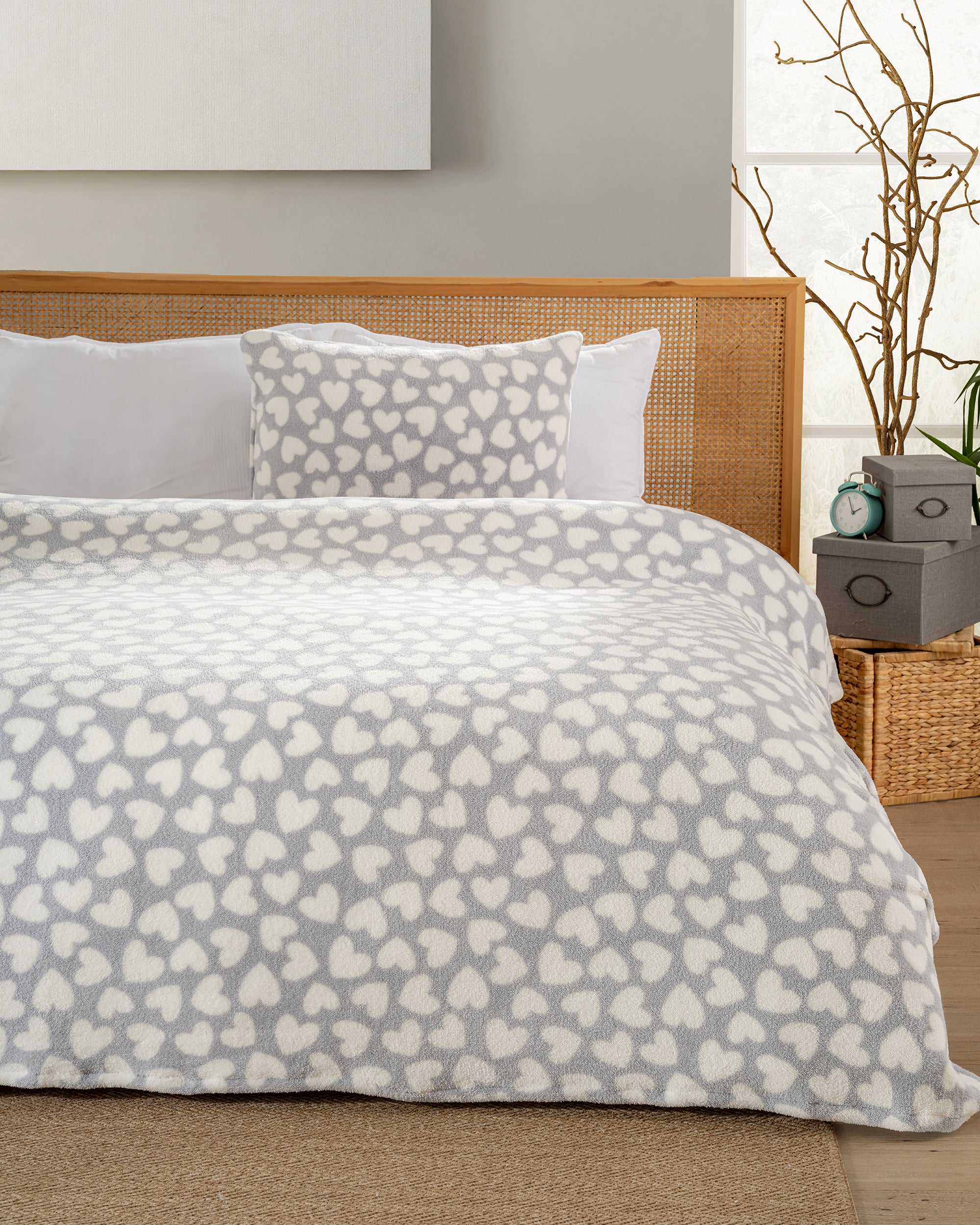 Pembe Kalp Desenli Tek Kişilik Wellsoft Battaniye & Yastık Kılıfı