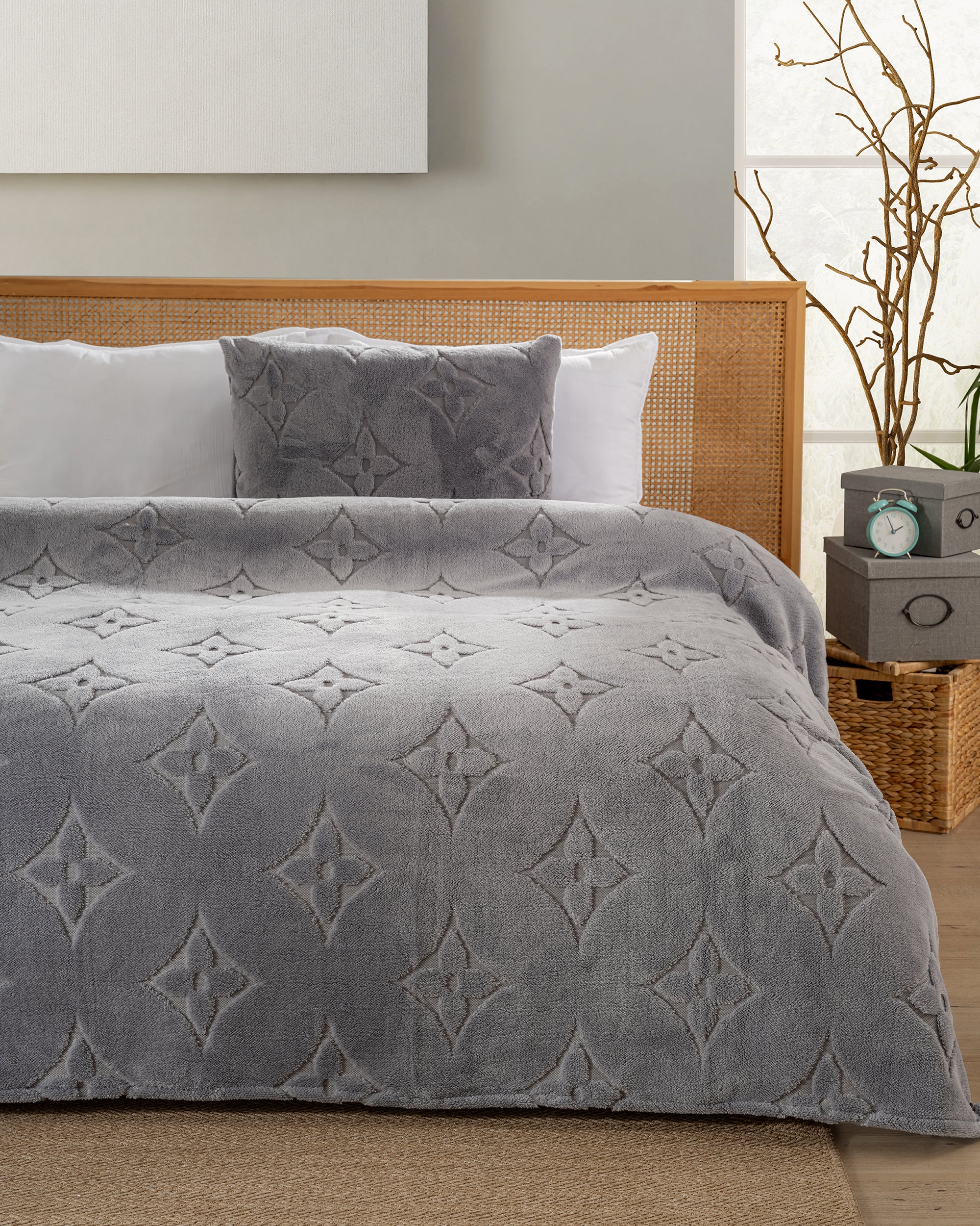 Gri Baklava Desenli Wellsoft Battaniye & Yastık kılıfı